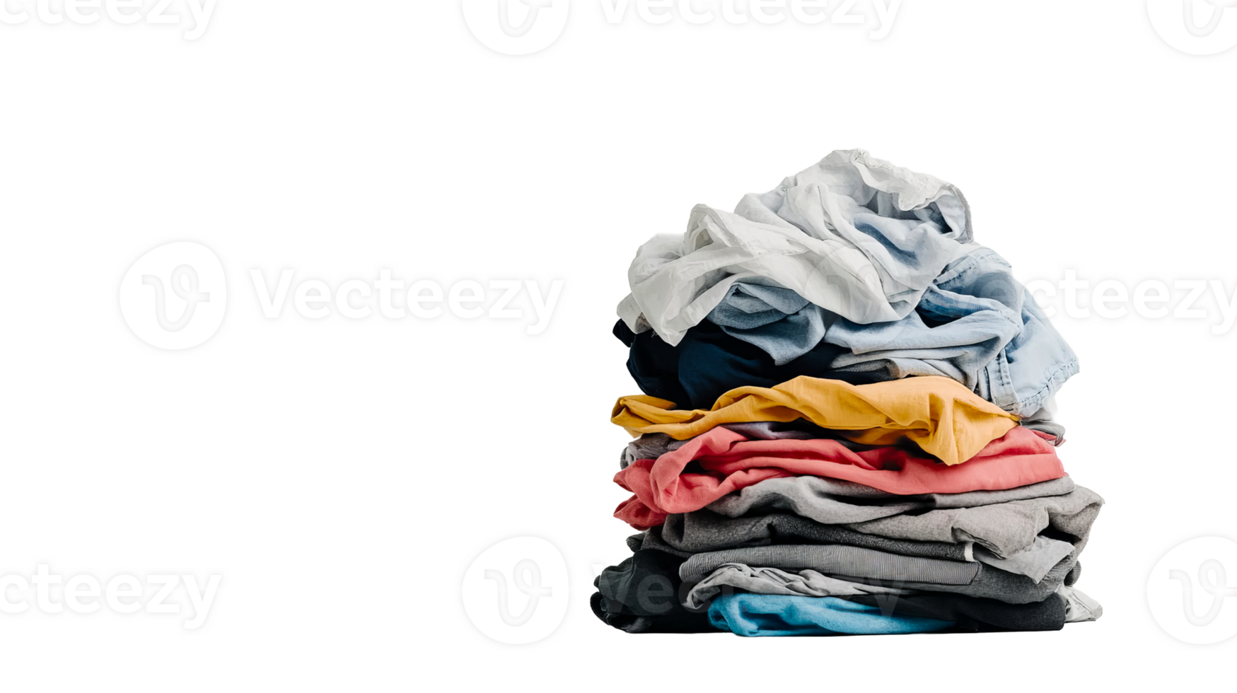 Pile of colorful clean clothes on black background, cut out transparent png