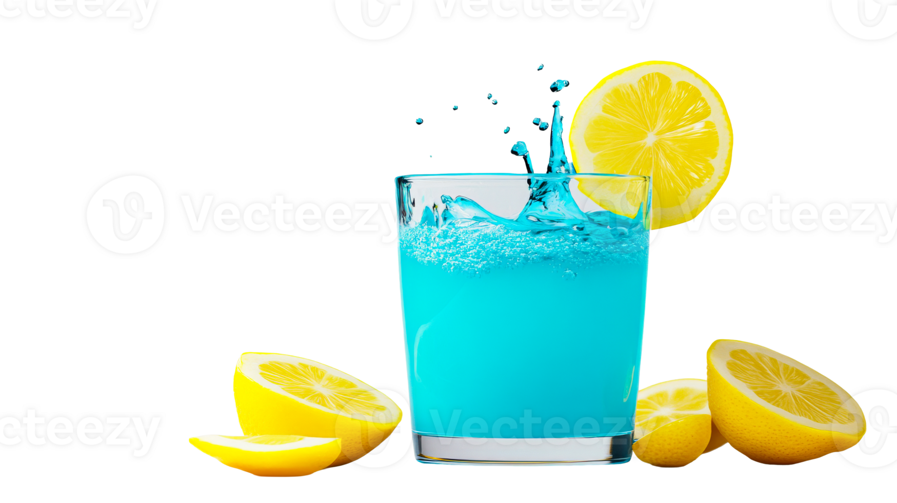 Blue cocktail splash lemon slices, cut out transparent png