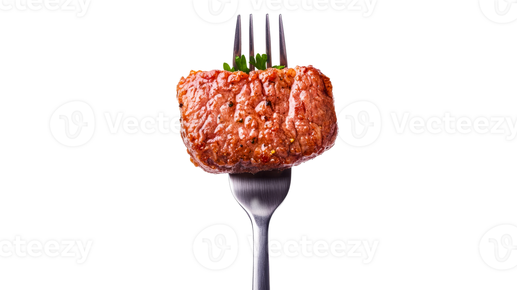 Appetizing meatball impaled on fork, savory morsel, cut out transparent png