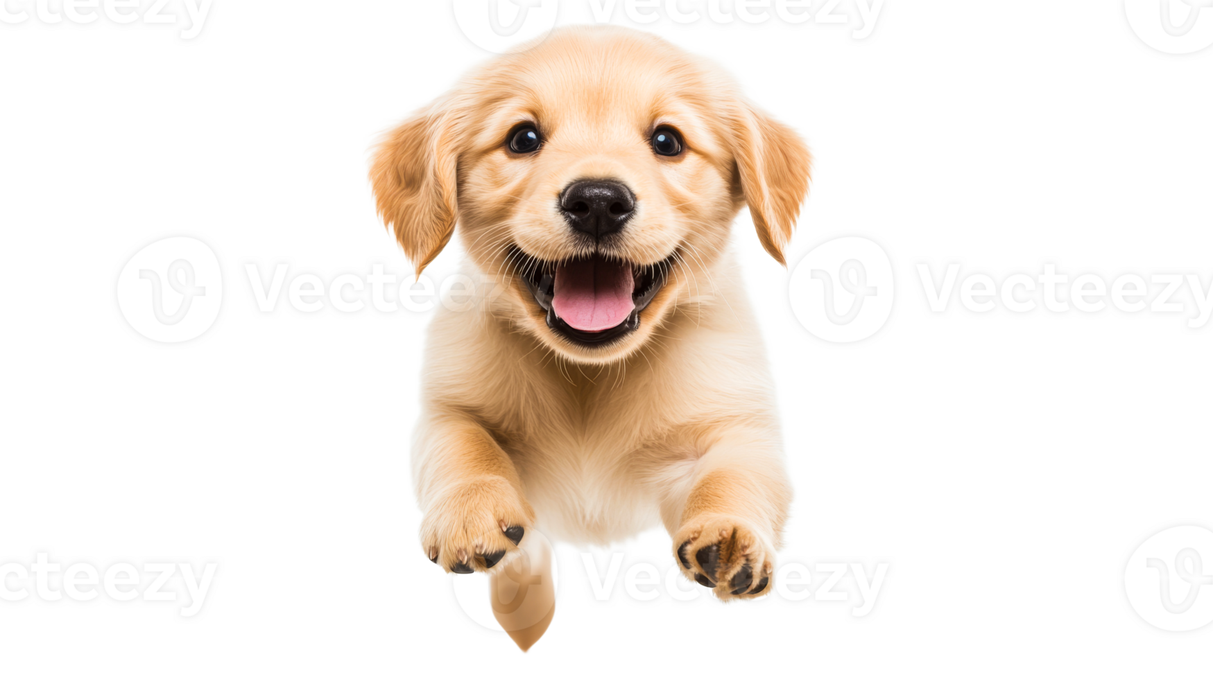 Adorable golden retriever puppy with happy expression, cut out transparent png