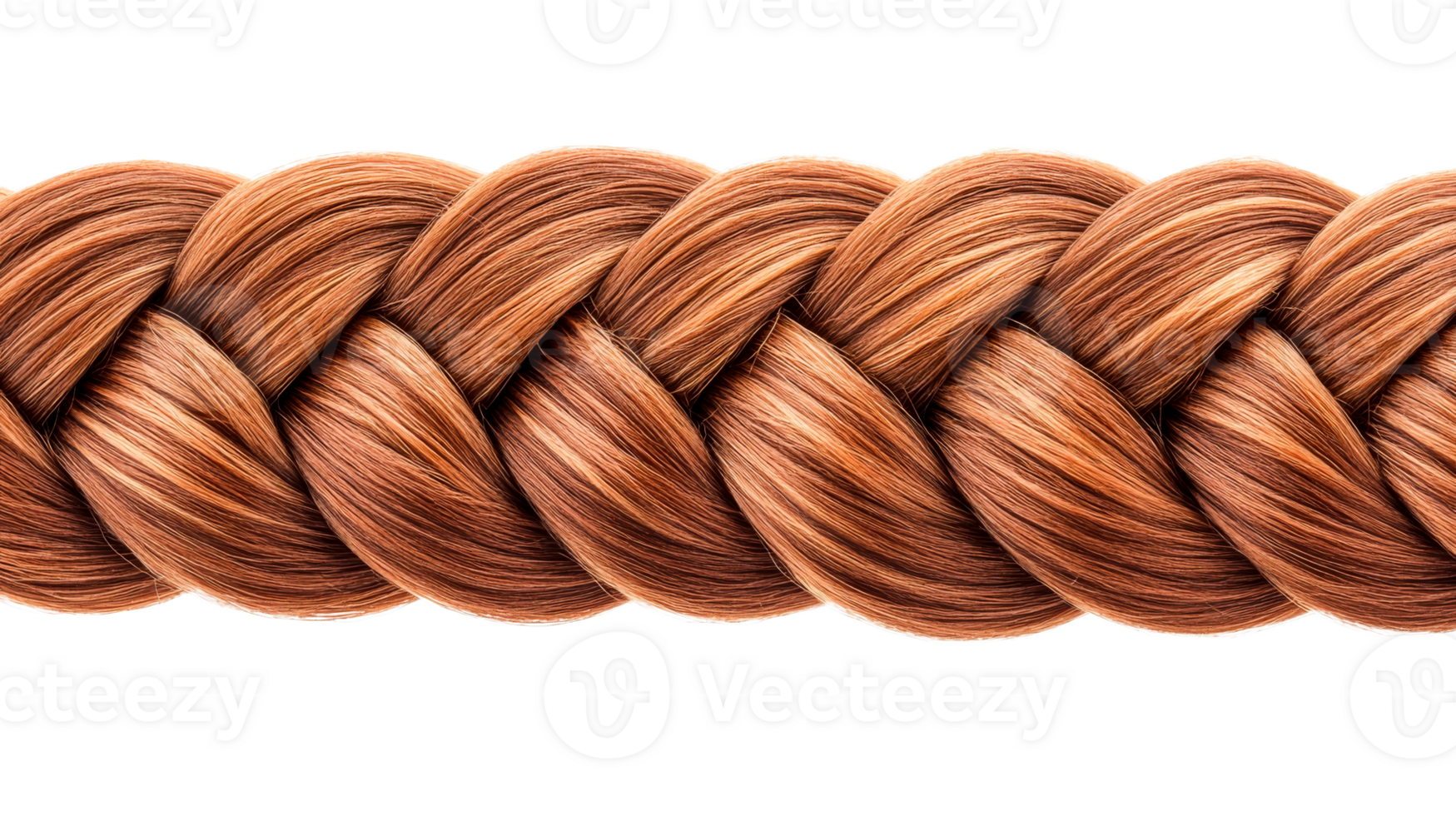 Auburn braid seamless texture close up, cut out transparent png