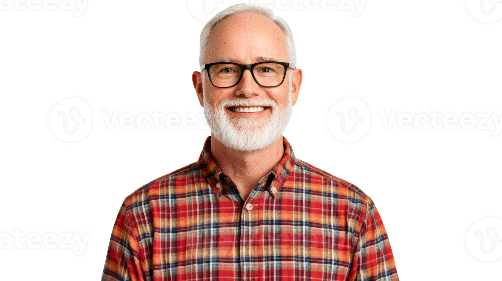 Happy old man with beard smiling in shirt, cut out transparent png