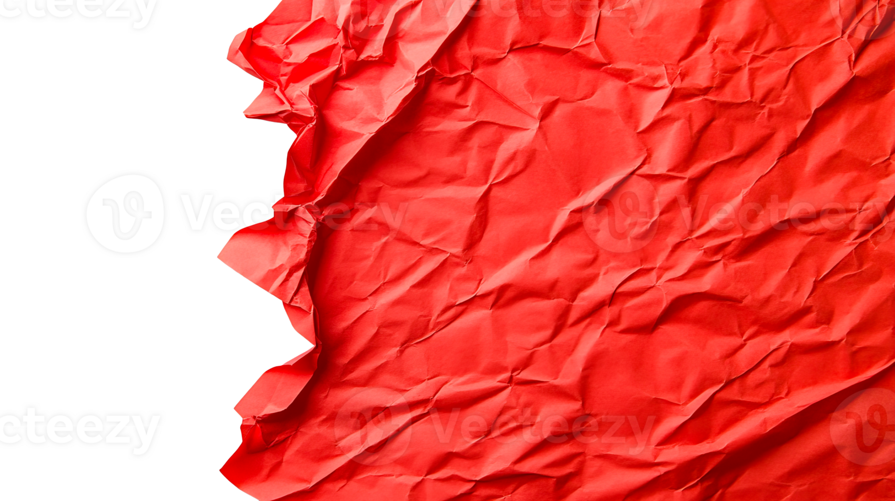 Red Wrinkled Paper Surface Texture and Torn Edge, cut out transparent png