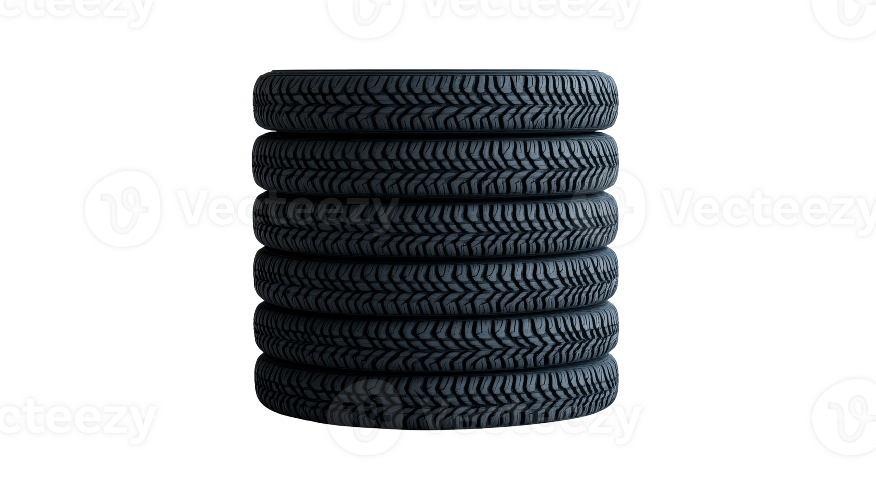 Stack of car tires with a tread pattern, cut out transparent png