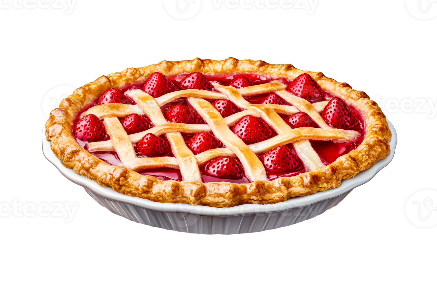 Appetizing strawberry pie with lattice crust dessert, cut out transparent png