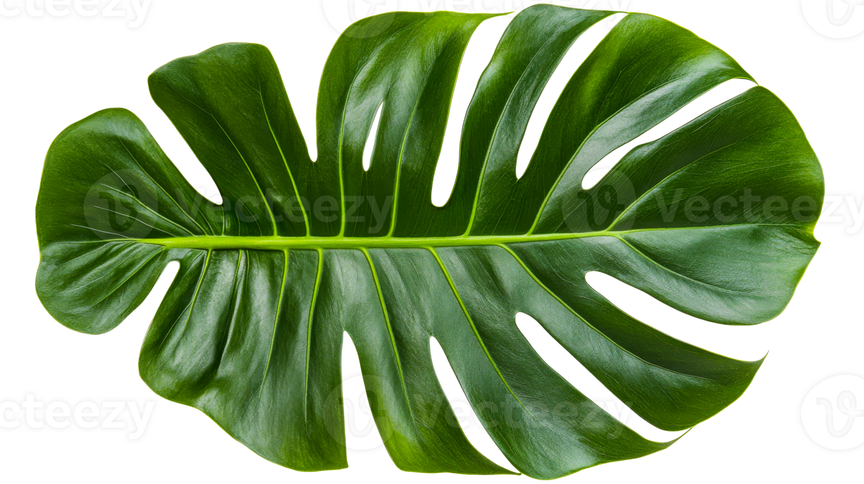 Close-up of monstera leaf featuring a split philodendron, cut out transparent png