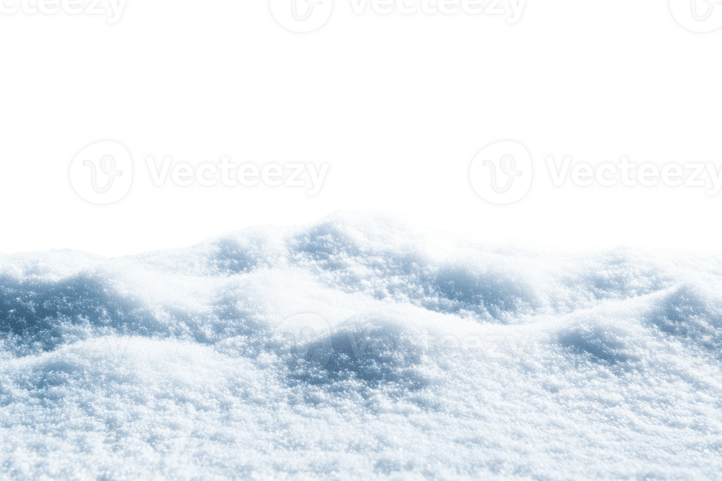 Pile of fresh snow with cold light, surface details, cut out transparent png