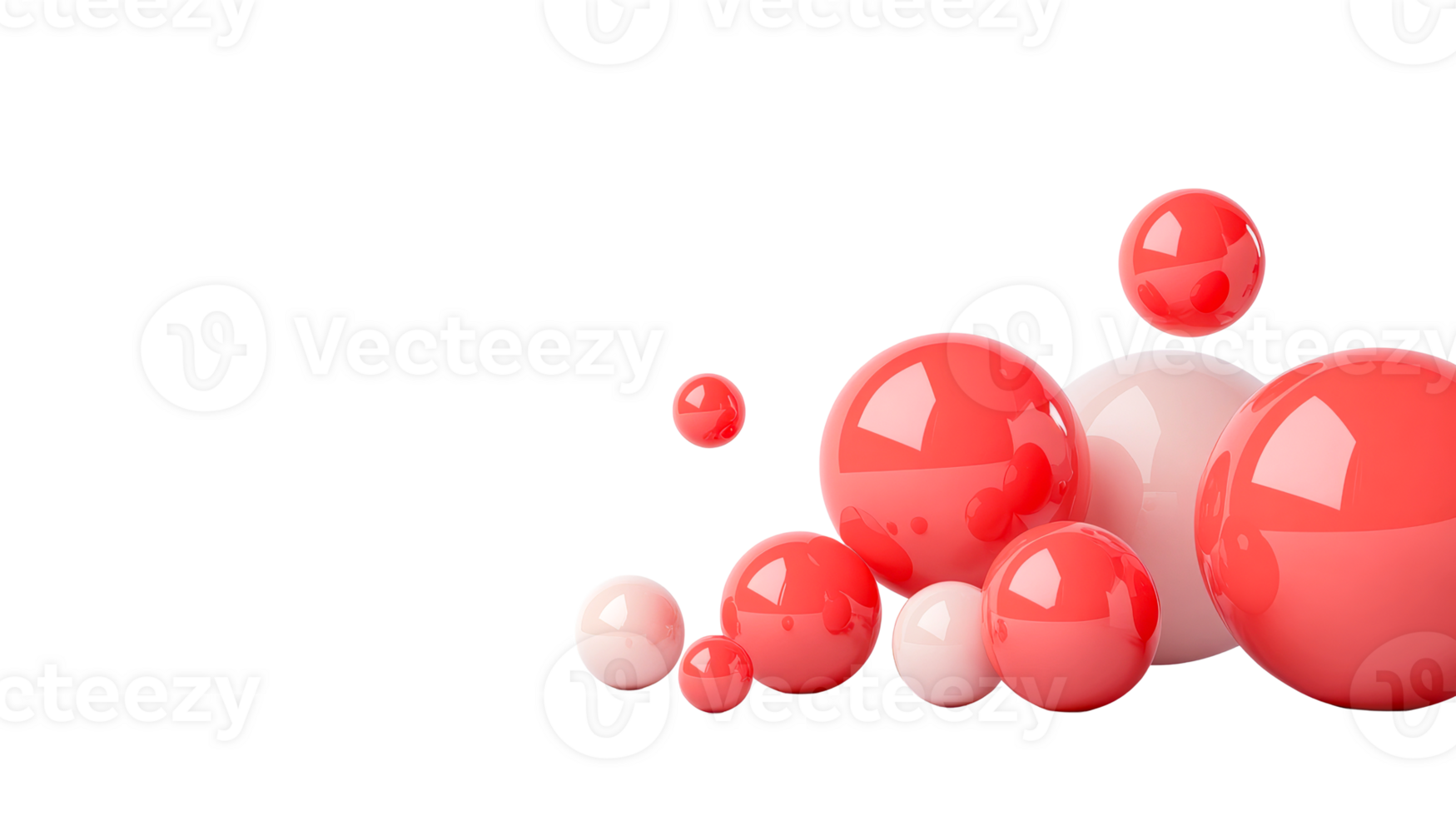 Red and pink spheres composition, modern abstract background, cut out transparent png