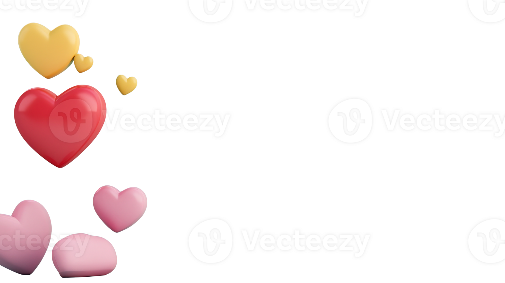 Rendered hearts with vibrant colors, cut out transparent png