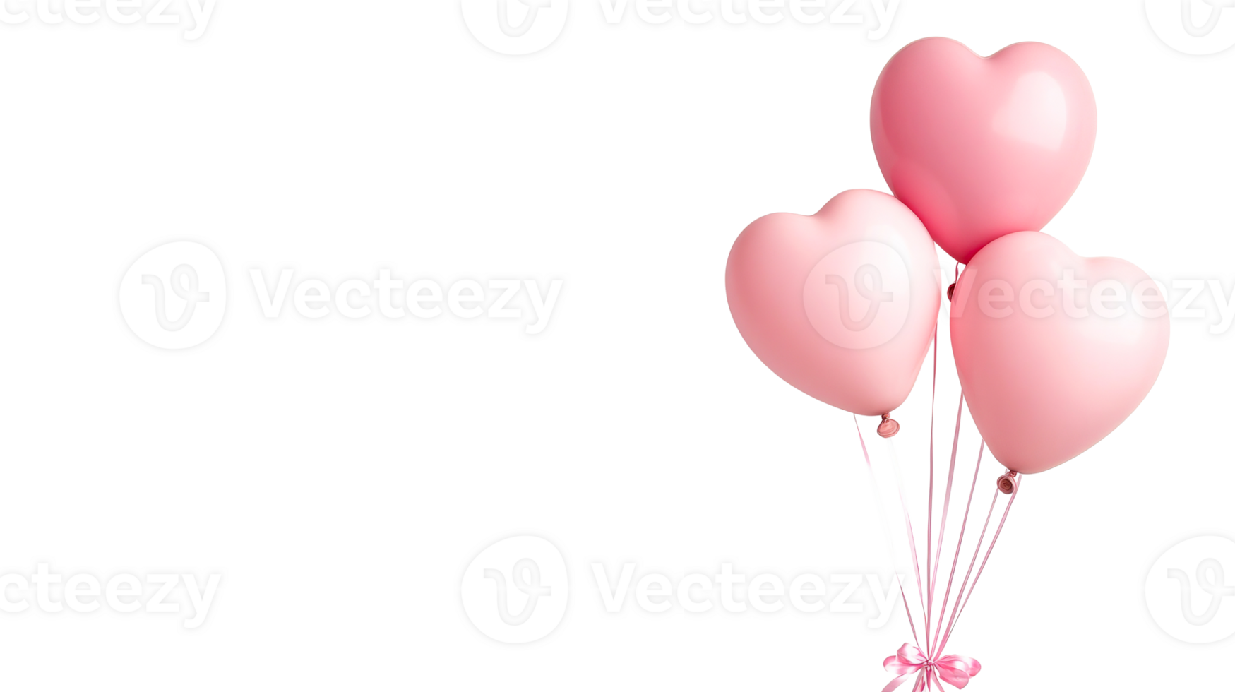 Pink heart balloons isolated on black background, cut out transparent png