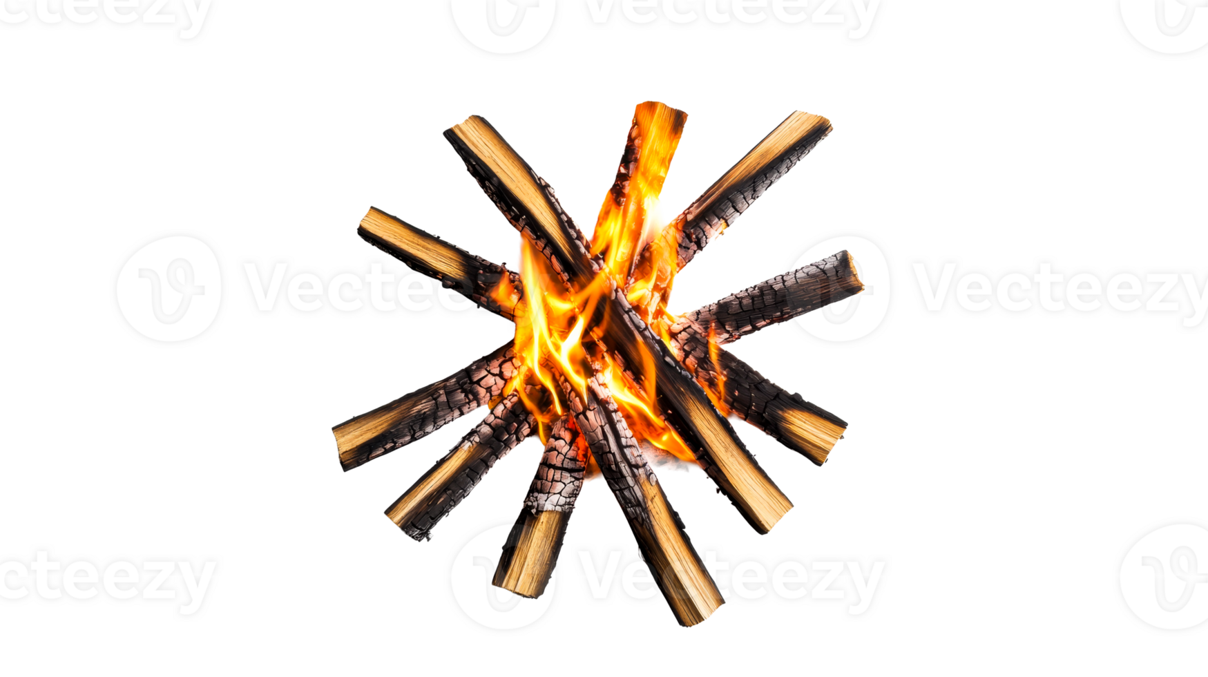 Burning Firewood Placed like Star, Isolated Object, cut out transparent png