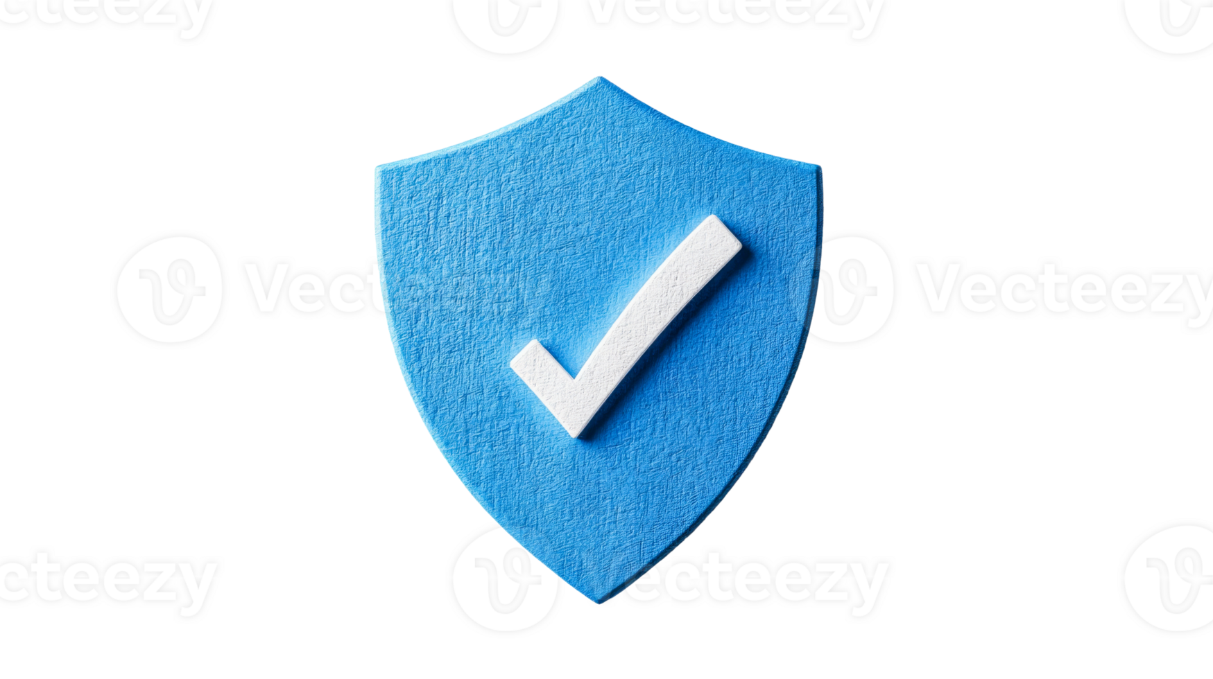 Security confirmation icon, blue shield and check mark, cut out transparent png