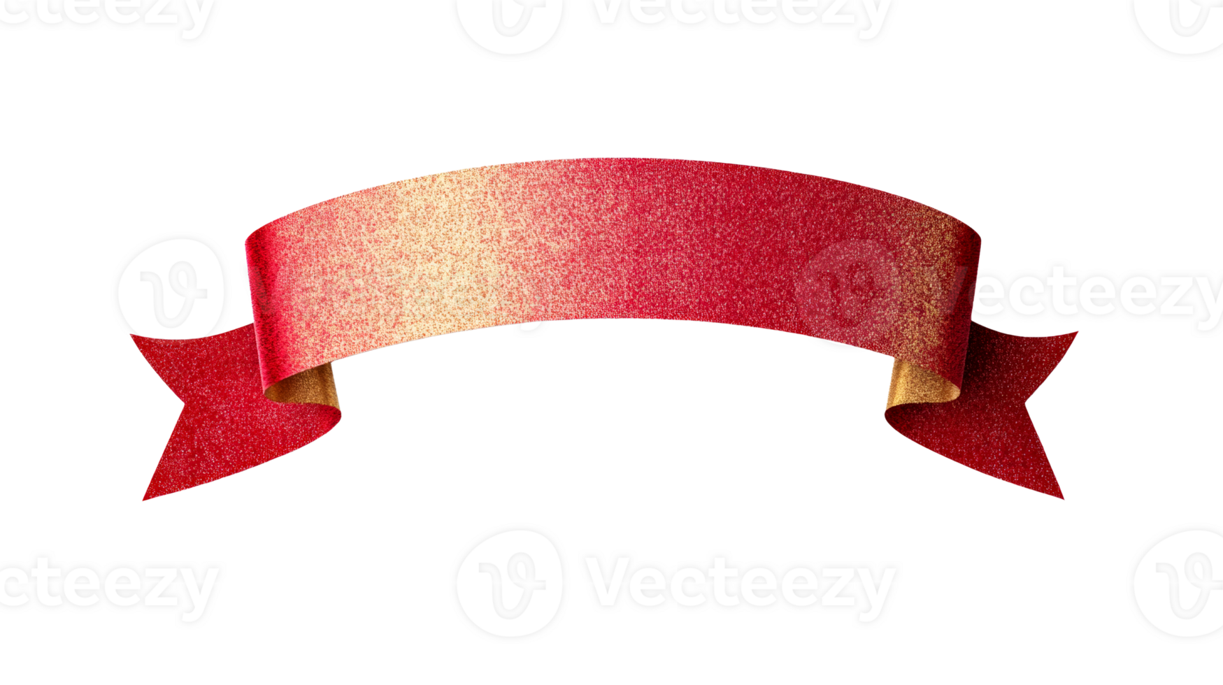 Festive red ribbon with gold glitter, banner isolated, cut out transparent png