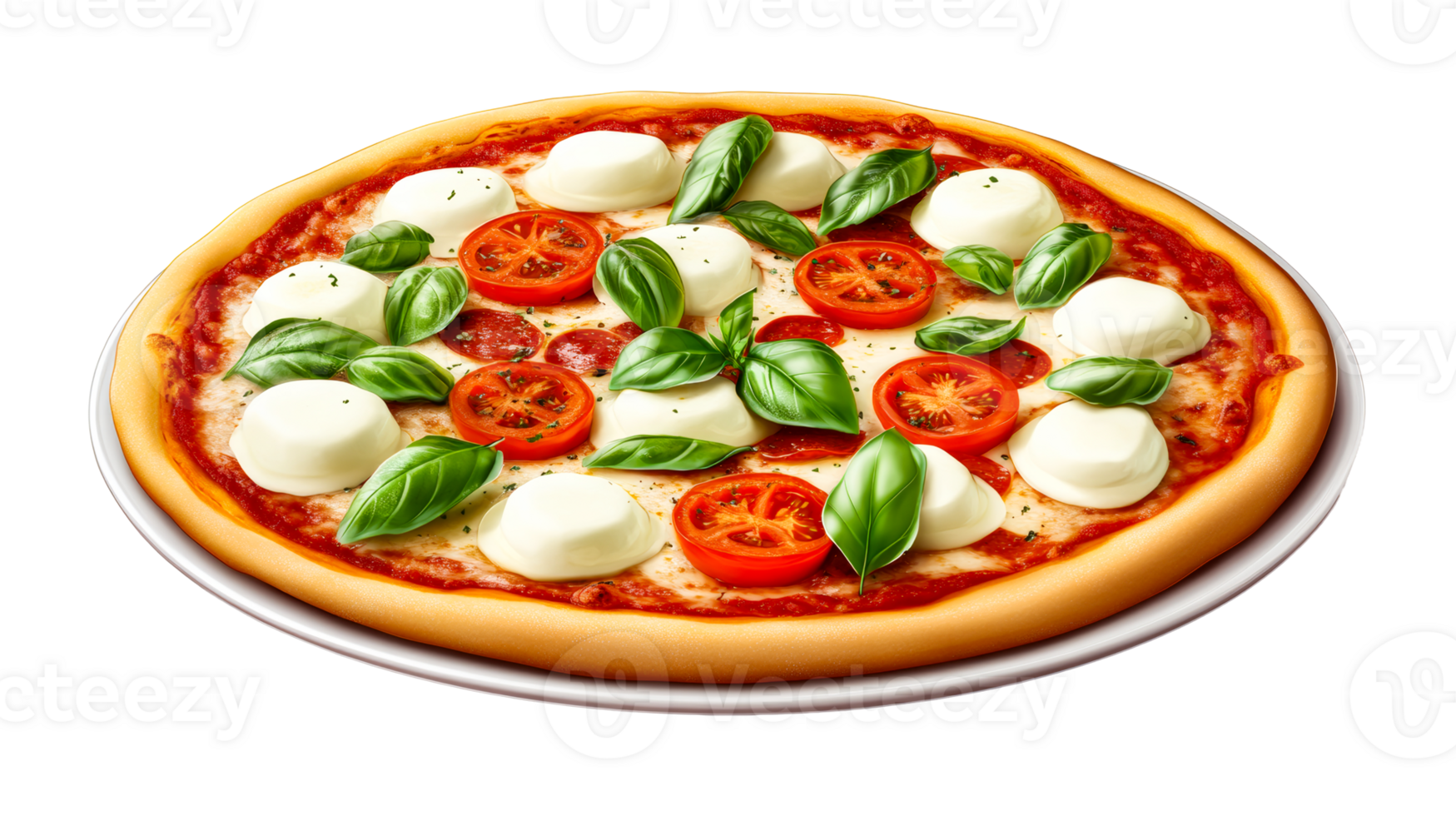 Margherita pizza with basil and tomatoes, gourmet culinary, cut out transparent png