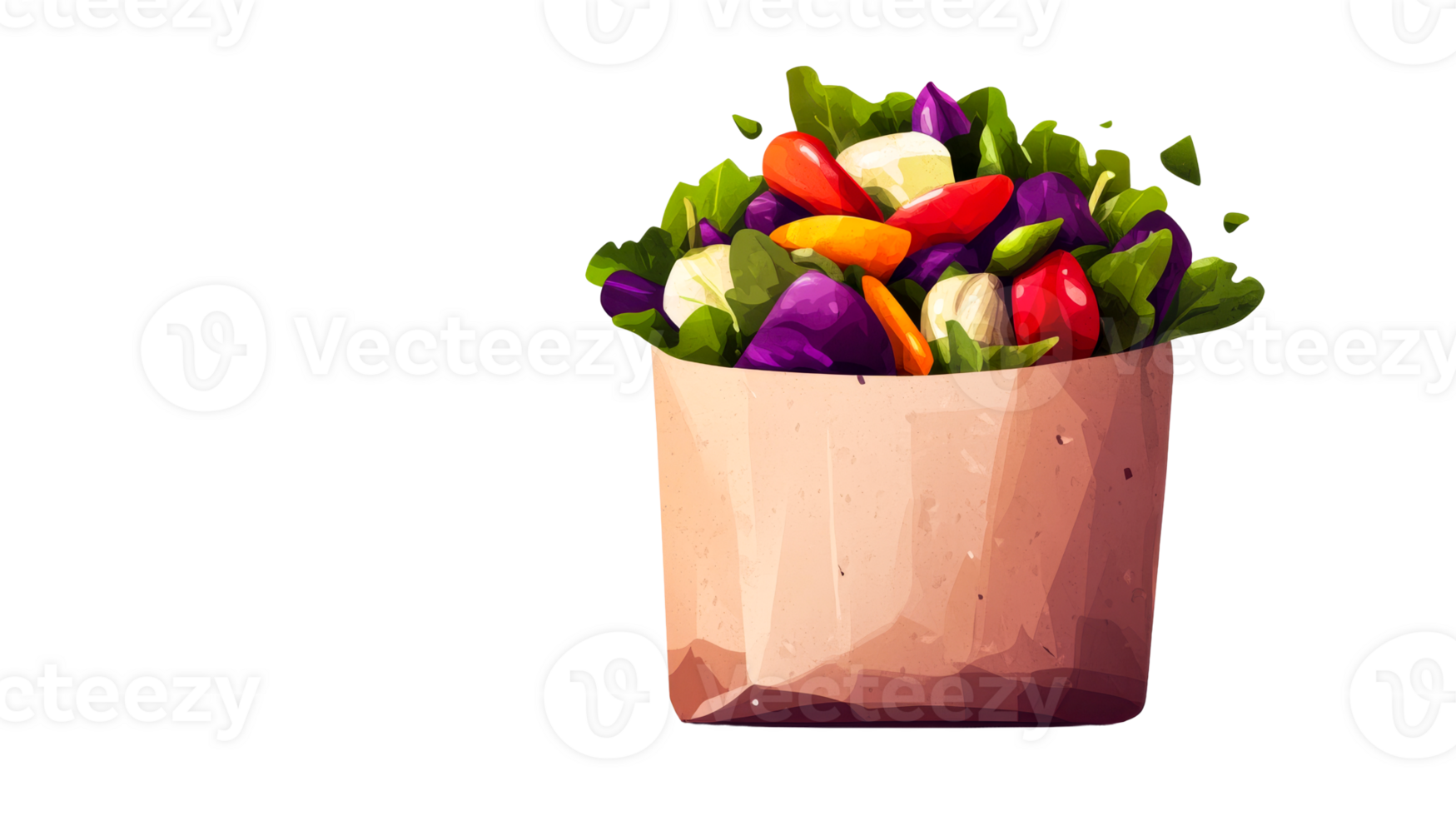 Fresh Salad in paper bowl, colorful vegetables, healthy food, cut out transparent png