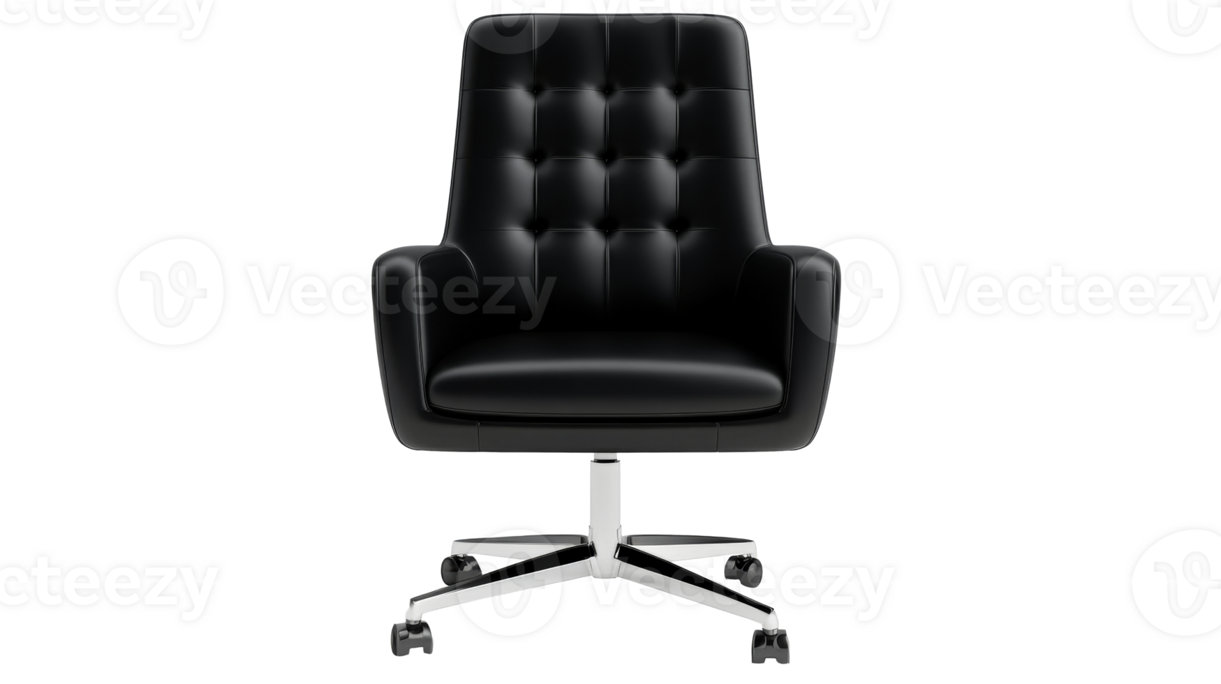 Tufted Black Leather Office Chair isolated on background, cut out transparent png