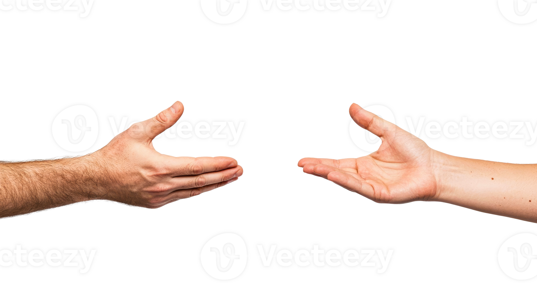 Hands reaching out to each other in anticipation, black background, cut out transparent png
