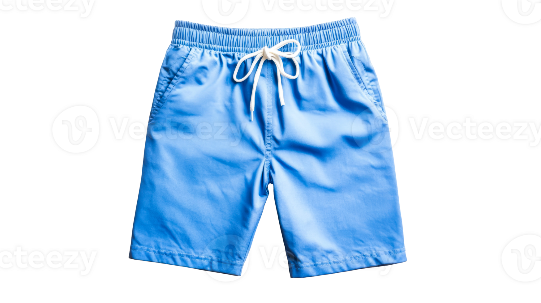 Summer blue shorts with drawstring and pockets, cut out transparent png