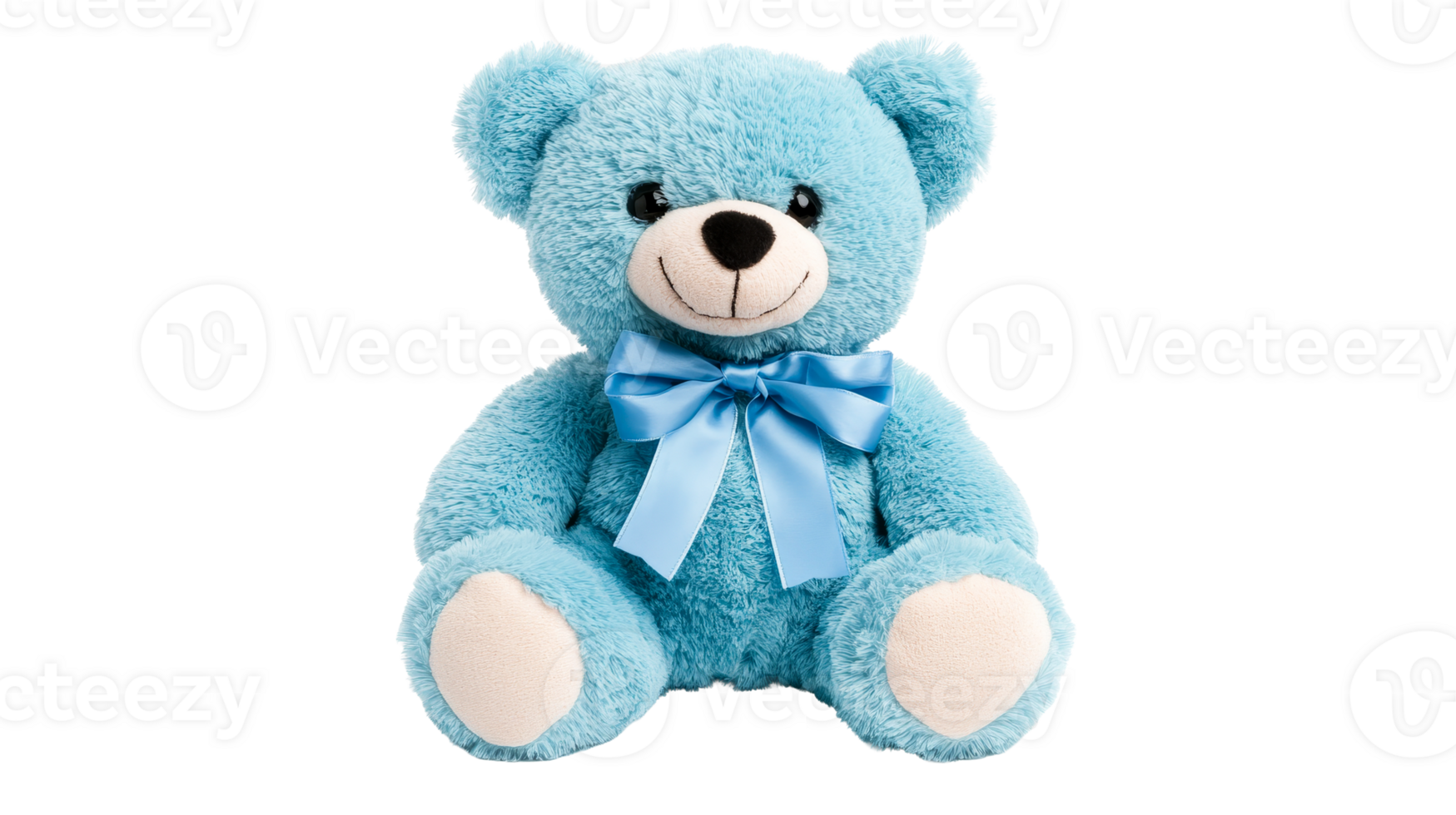 Cute teddy bear with blue bow, soft plush toy, lovable stuffed animal, cut out transparent png