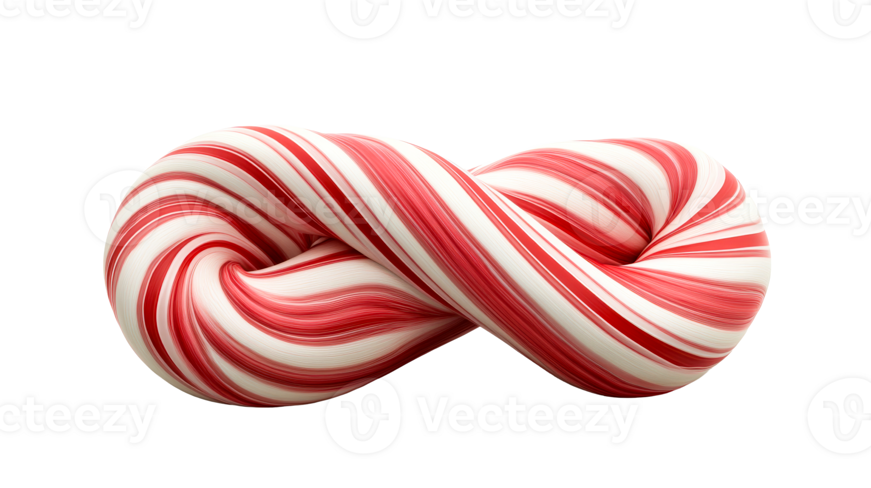Red and white striped candy cane in infinity shape, cut out transparent png