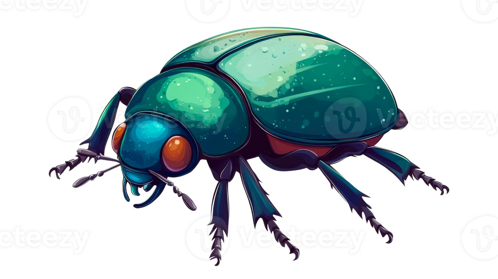 Colorful beetle illustration on a black background, cut out transparent png