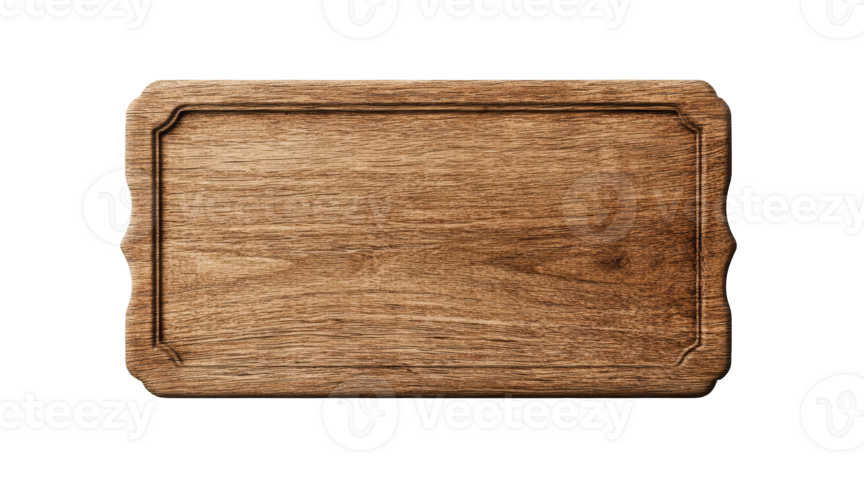 Wooden cutting board with ornamental edging, cut out transparent png