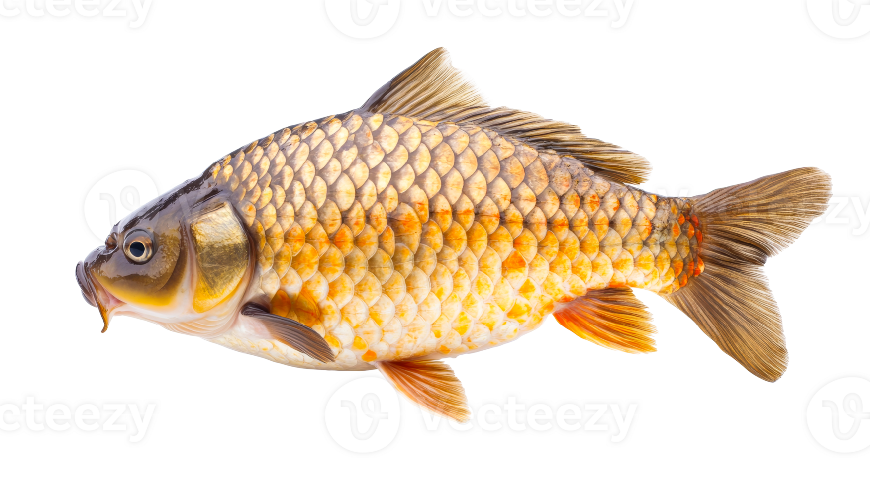 Golden carp with scales, freshwater fish, aquaculture, isolated, cut out transparent png