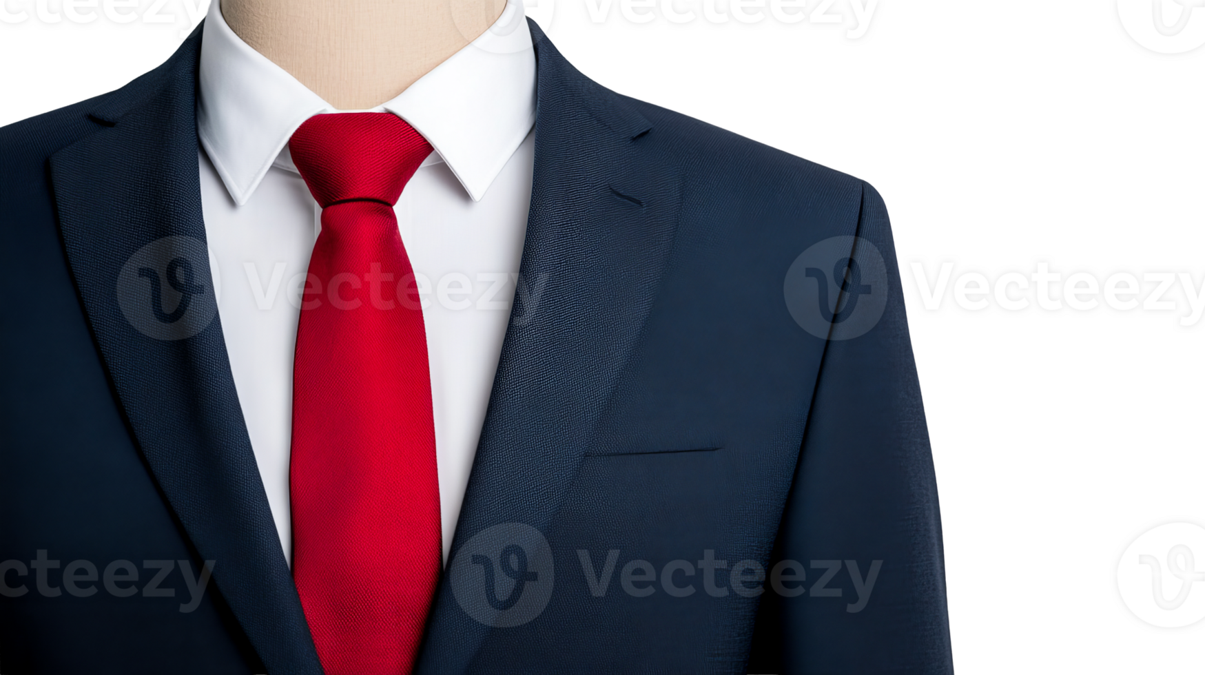 Red tie and blue suit on mannequin, cut out transparent png