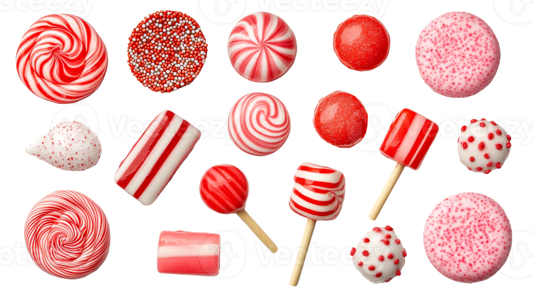 Festive Assortment of Red and White Candies, cut out transparent png