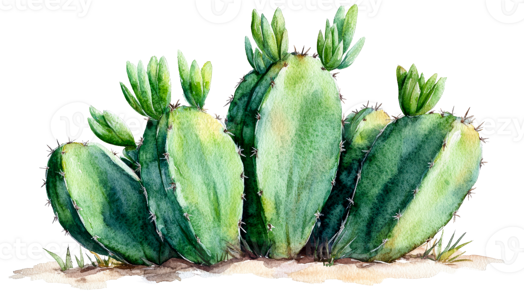 Cactus watercolor painting isolated on black background, cut out transparent png