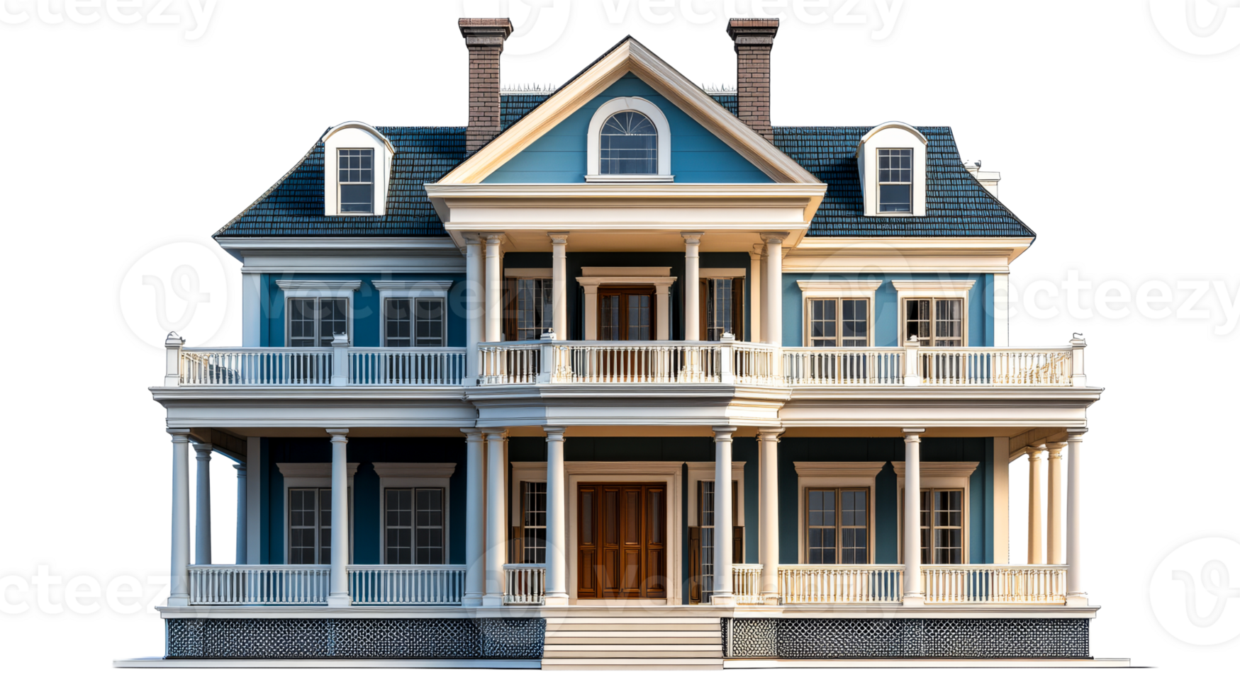 Mansion with columns and balcony, luxury home, cut out transparent png