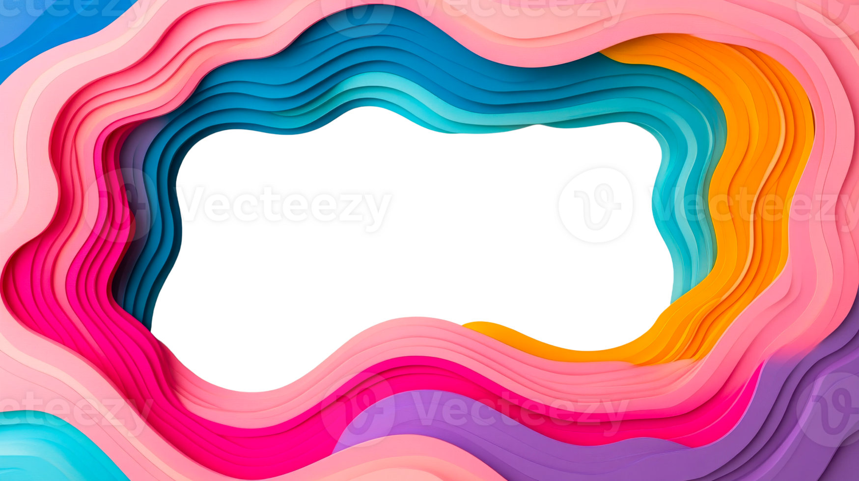 Abstract colorful wavy frame with layers, cut out transparent png