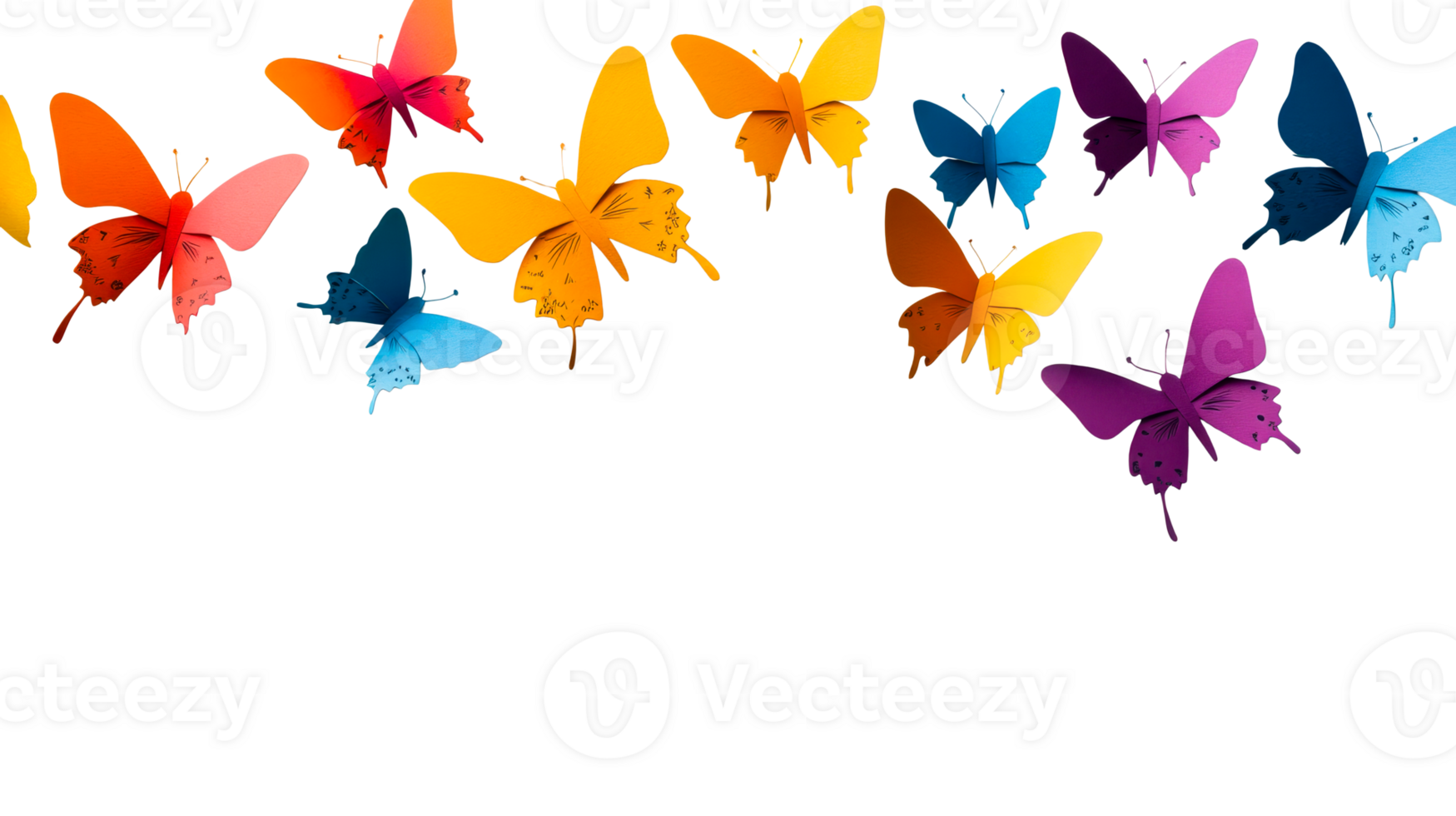 Bright butterflies in a vibrant array of colors, cut out transparent png