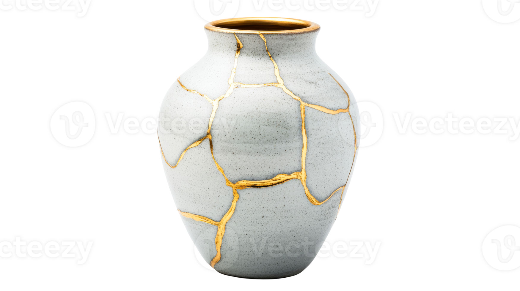 Kintsugi vase, ceramic vessel repaired with gold, art, handmade, cut out transparent png