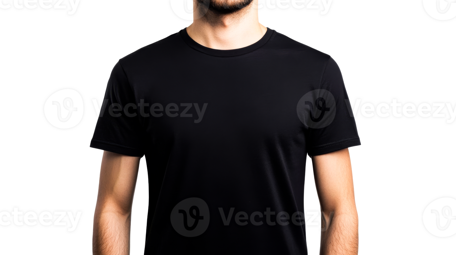 Man torso with black shirt, plain background, studio shoot, cut out transparent png