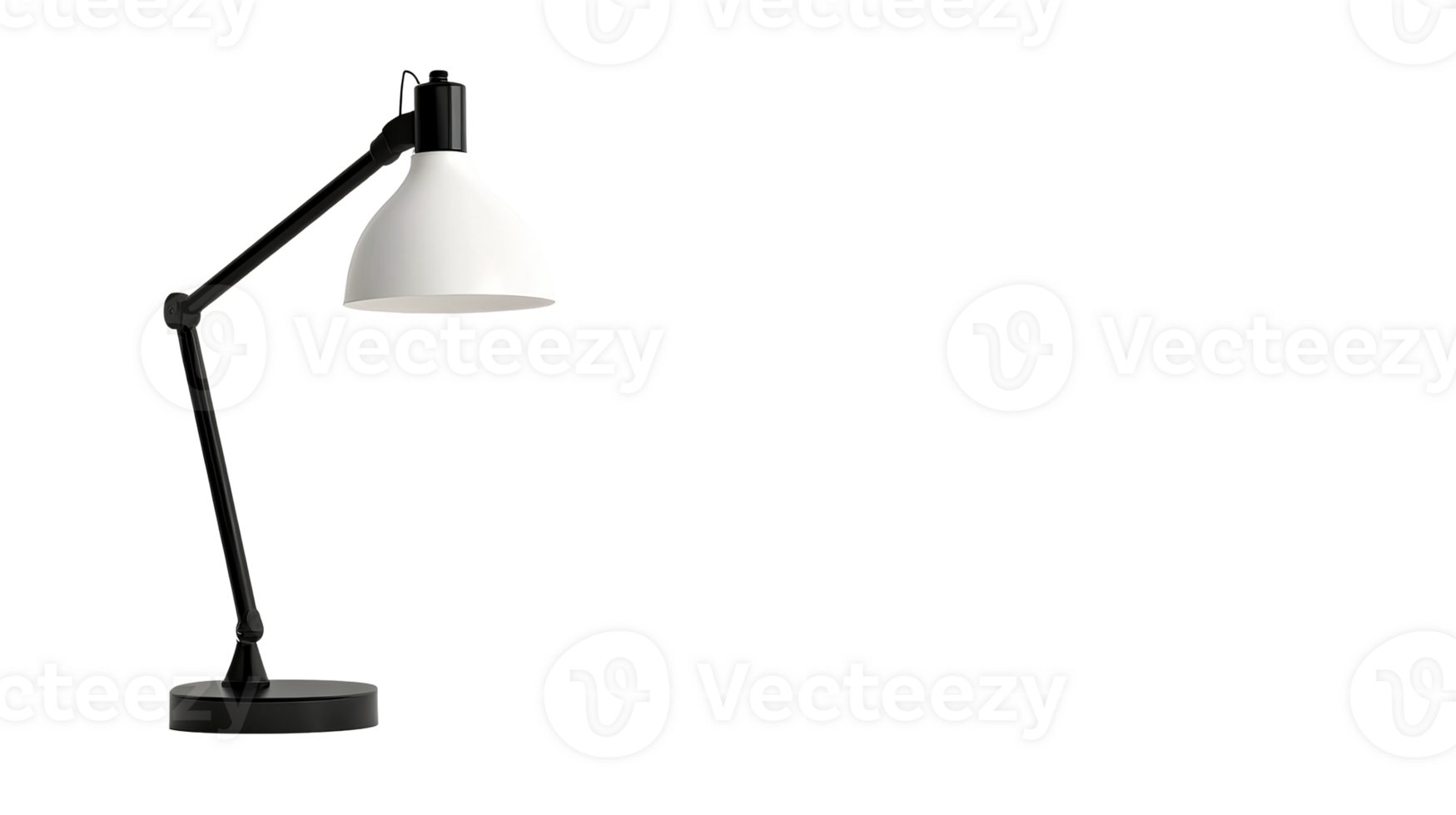 Modern desk lamp, white shade, black frame, isolated, cut out transparent png