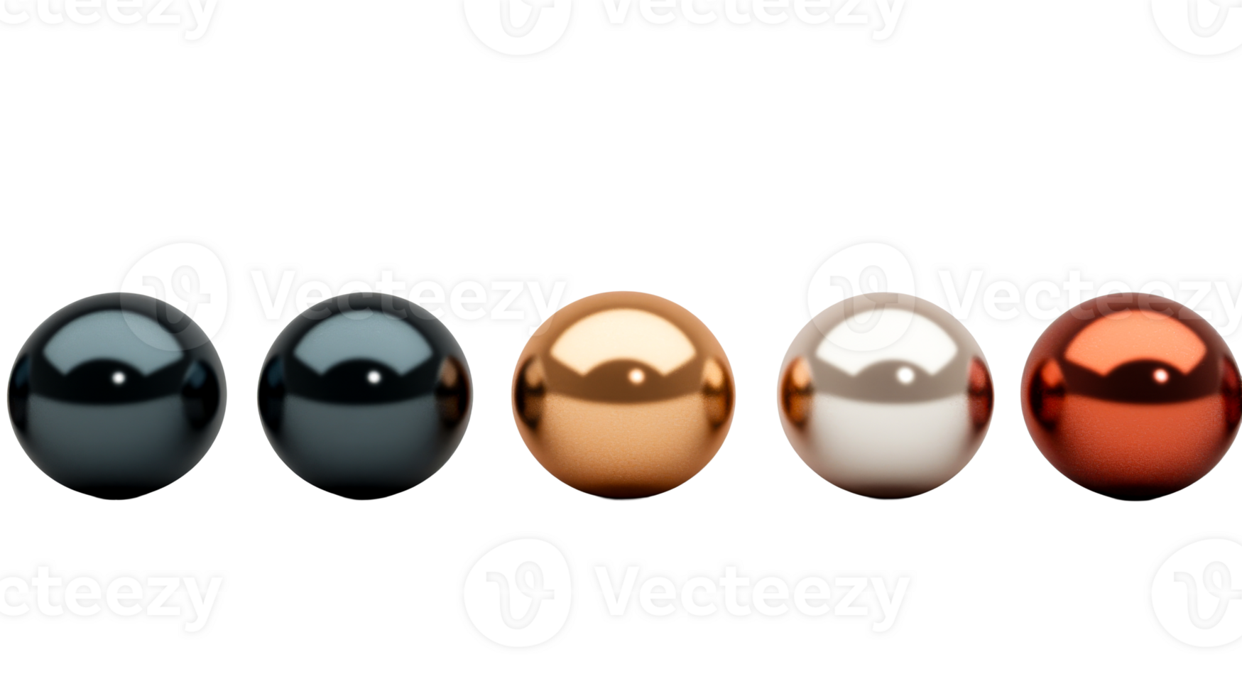 Metallic sphere balls in various shades of colors, cut out transparent png