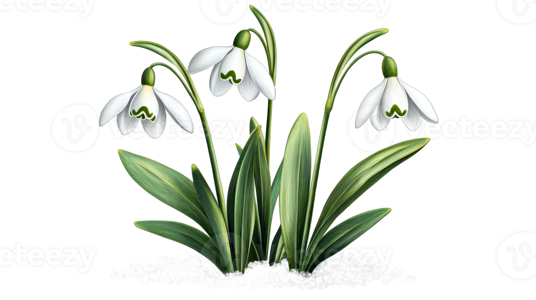 Snowdrops bloom in spring, isolated delicate, cut out transparent png