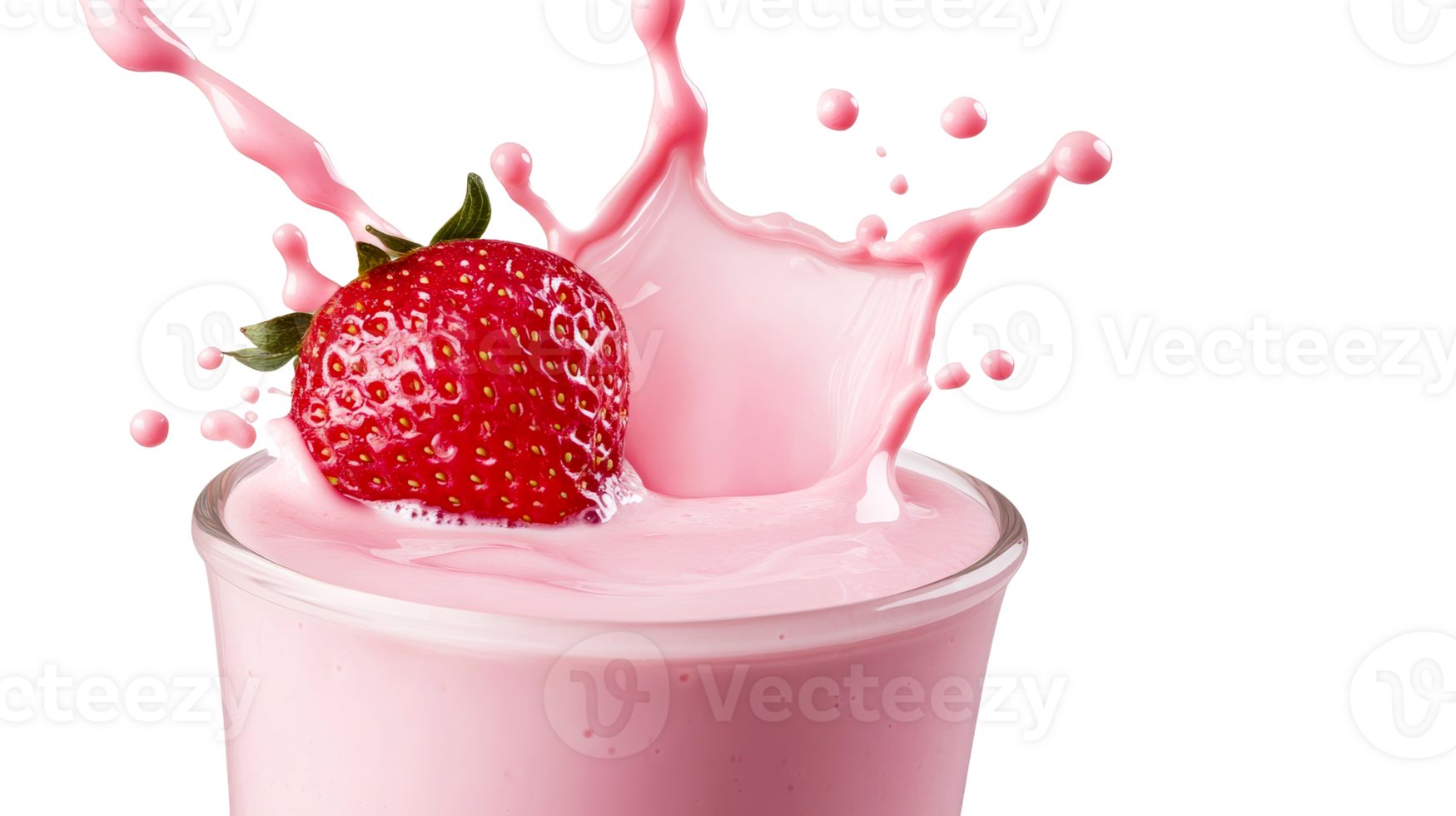Strawberry splash in pink milkshake, fresh drink, refreshment, cut out transparent png
