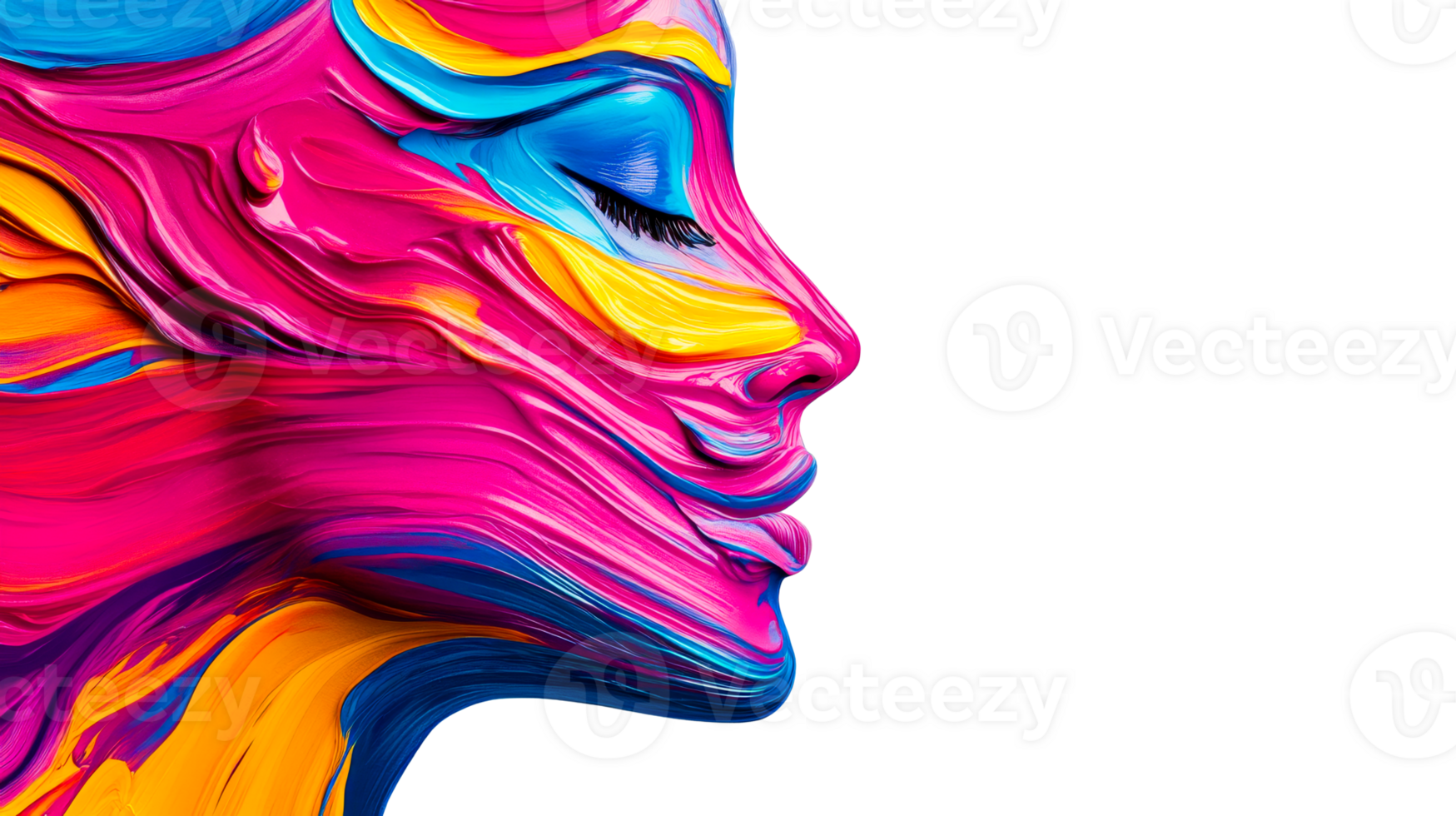 Face profile with colorful paint swirls , cut out transparent png