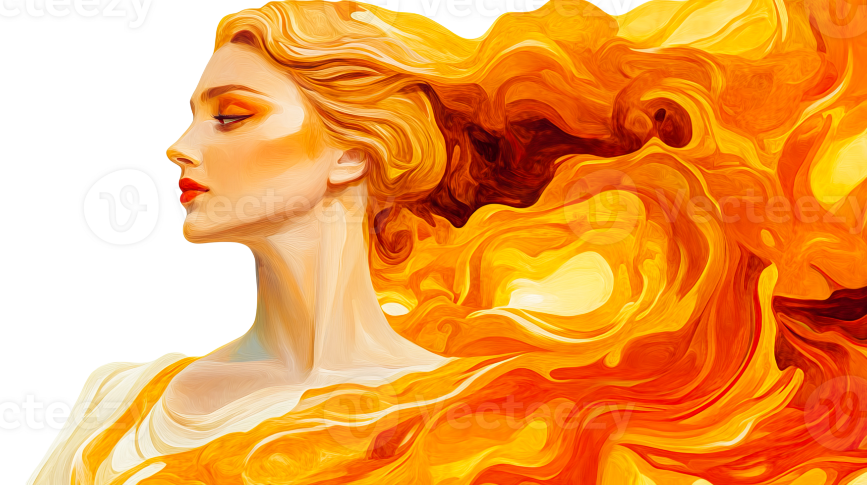 Woman Portrait with Flame Hair Style, Red Lipstick, Cut Out Transparent png