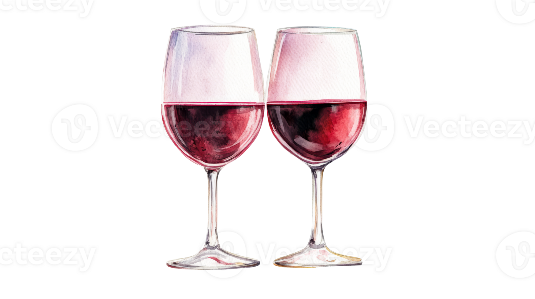 Watercolor illustration of two glasses of red wine, cut out transparent png