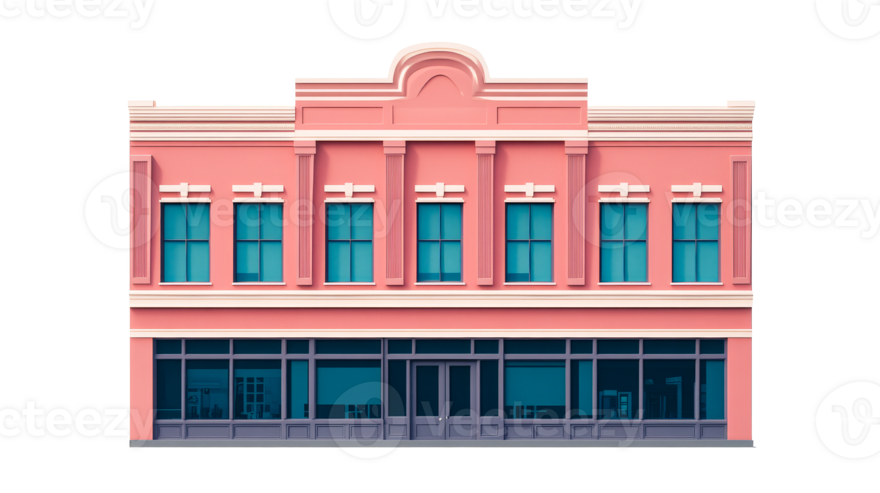Facade of a retro building with windows, cut out transparent png