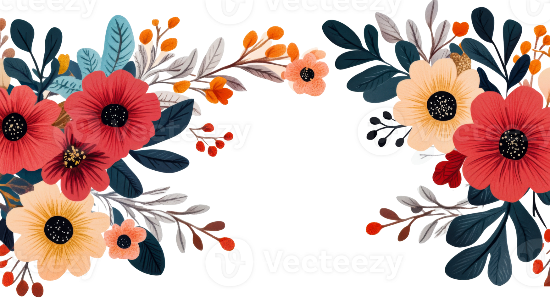 Floral Arrangement, Watercolor Flowers, Frame for Text, Greeting, cut out transparent png