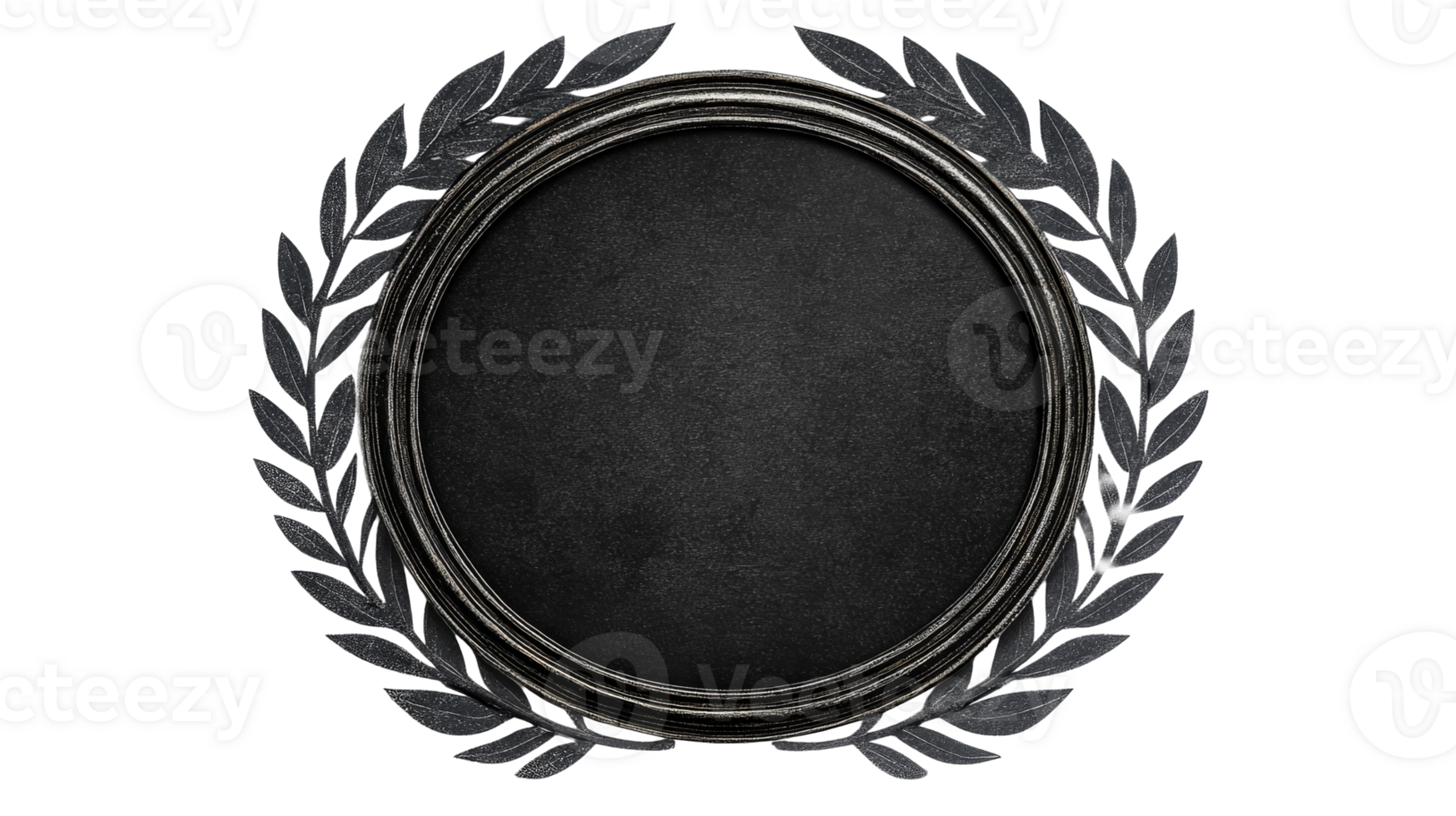 Silver oval frame with laurel wreath, decorative border, cut out transparent png