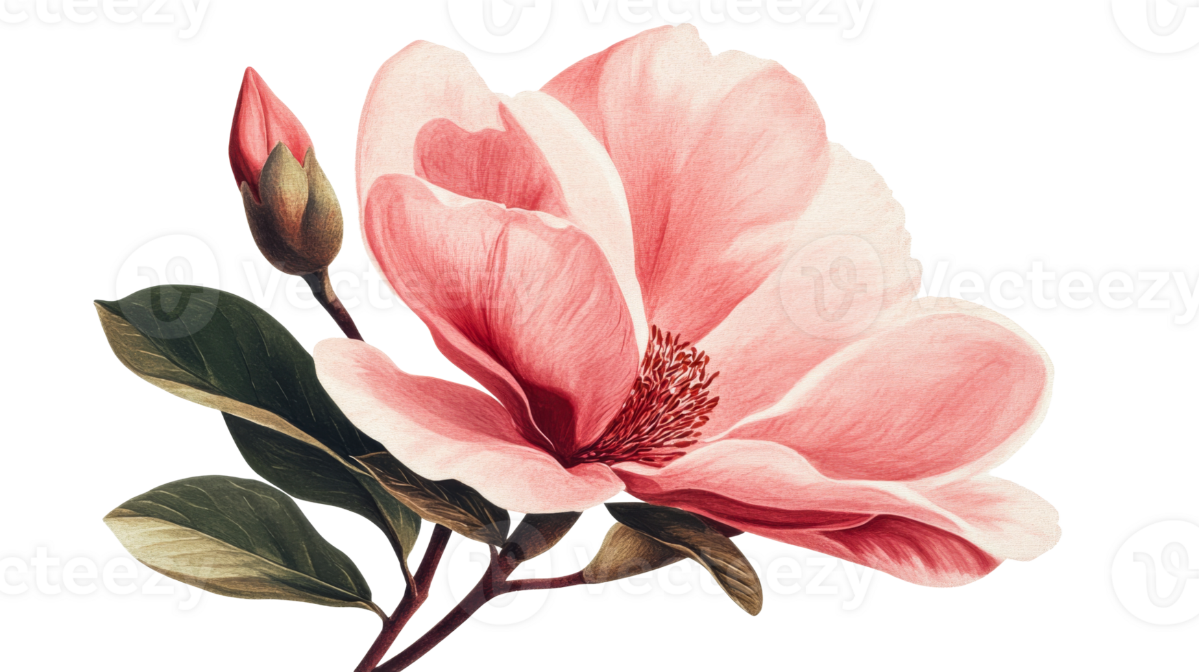 Pink magnolia flower, isolated on black background, cut out transparent png