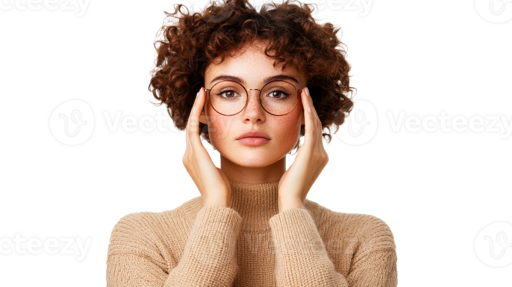 Young woman with freckles wearing eyeglasses, cut out transparent png