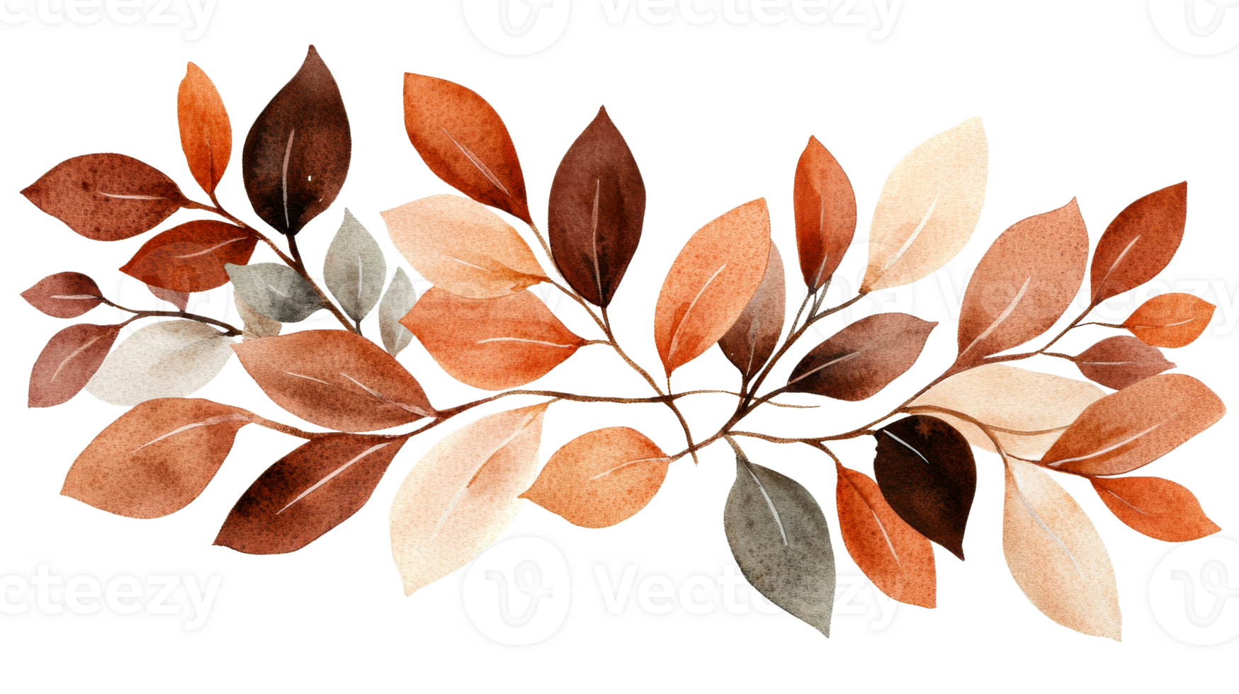 Autumnal Leaf Arrangement in Copper and Brown, cut out transparent png