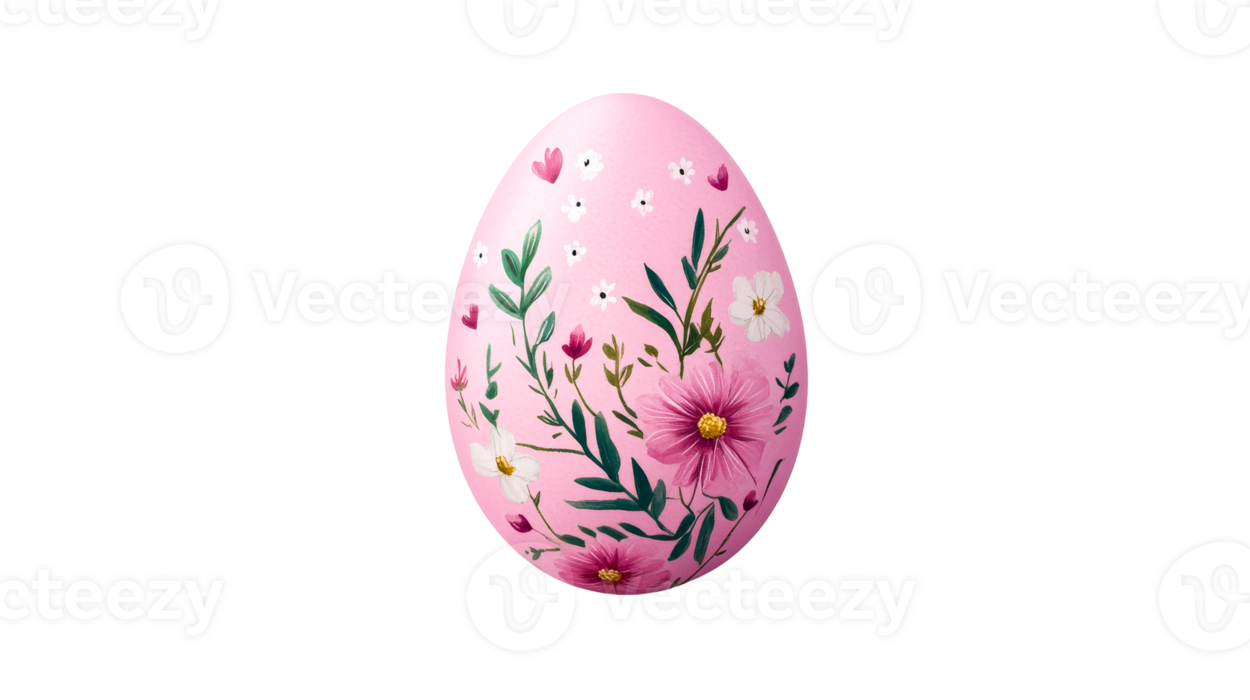 Painted Easter egg with floral patterns in isolated style, cut out transparent png