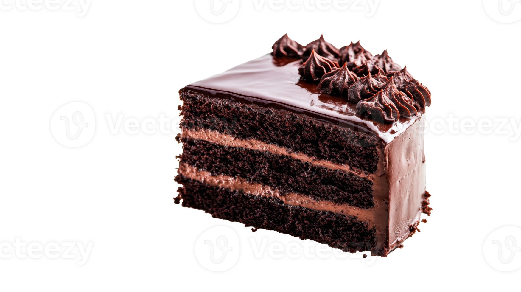 Decadent chocolate cake slice with frosting, dessert, sweet, cut out transparent png